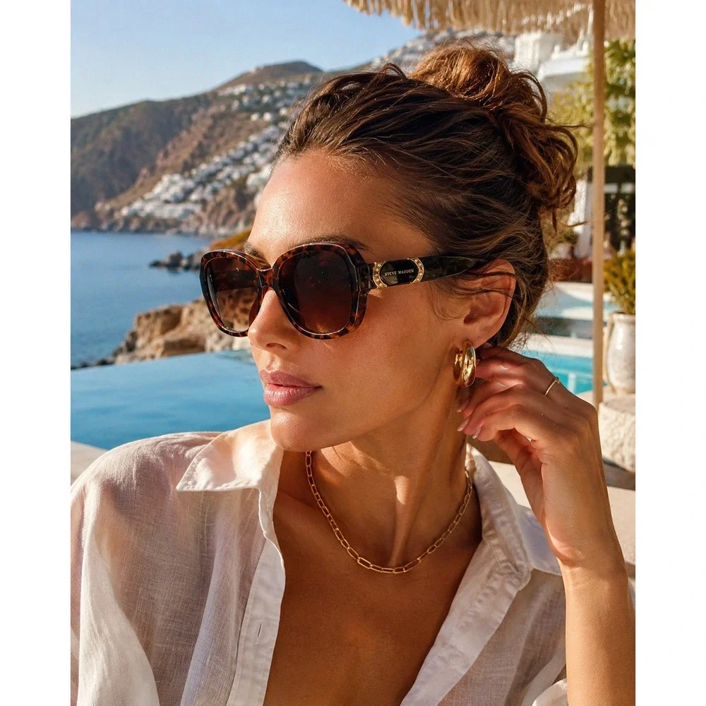 Steve Madden Y2K Glam Oversized Sunglasses Tortoise Brown Hollywood Coastal Chic